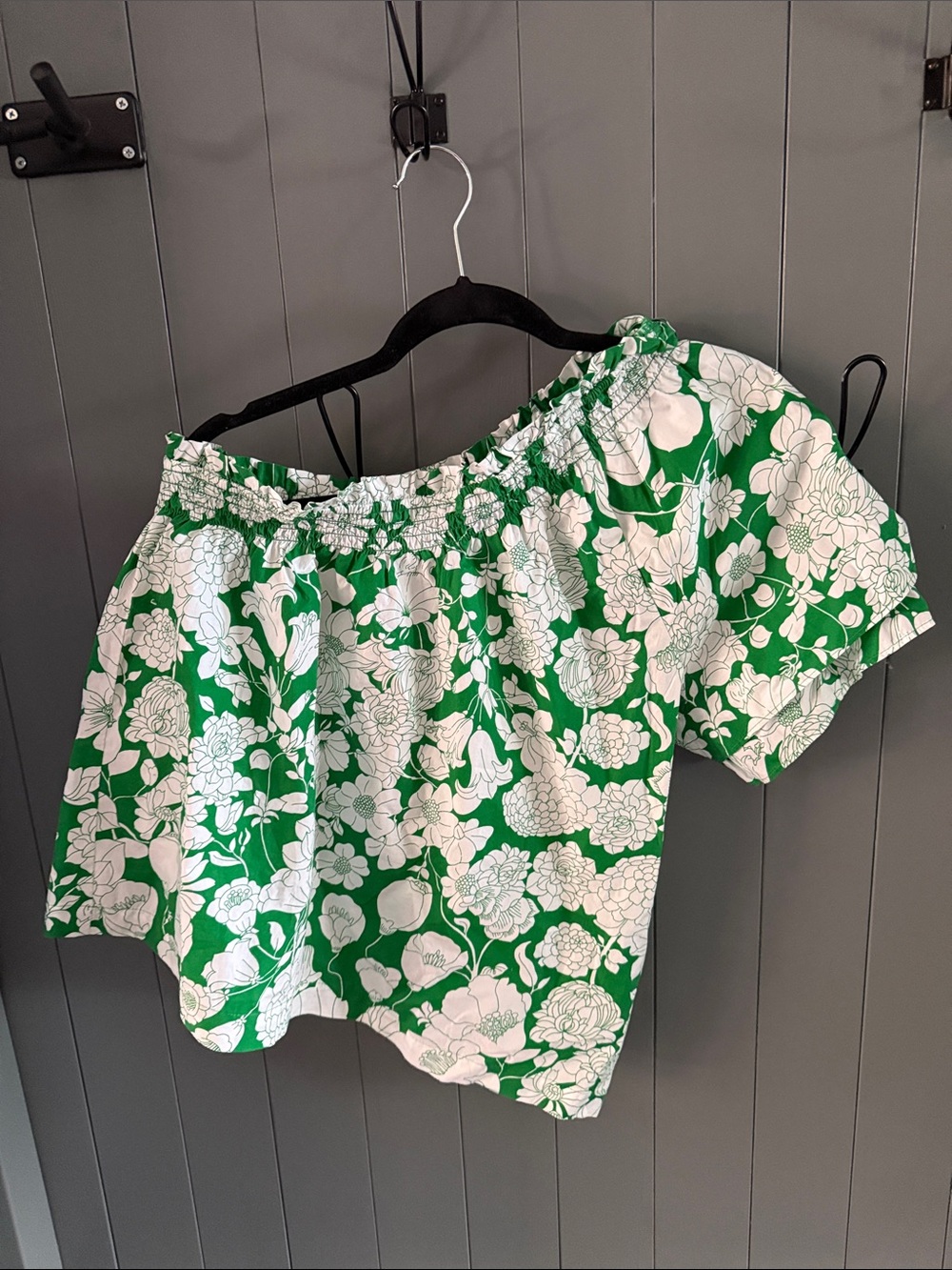 JCrew Women's Off-Shoulder Floral Top - Green & White